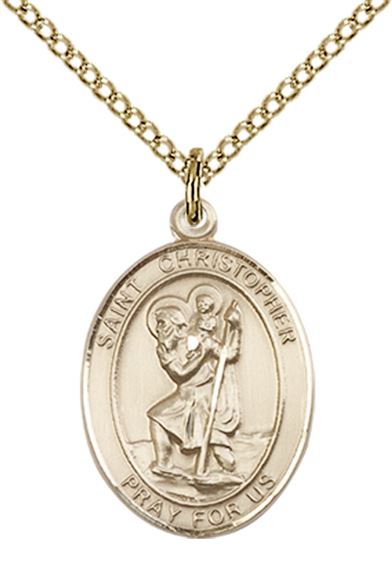 14KT GOLD FILLED ST. CHRISTOPHER PENDANT ON A CHAIN - 3/4" x 1/2"